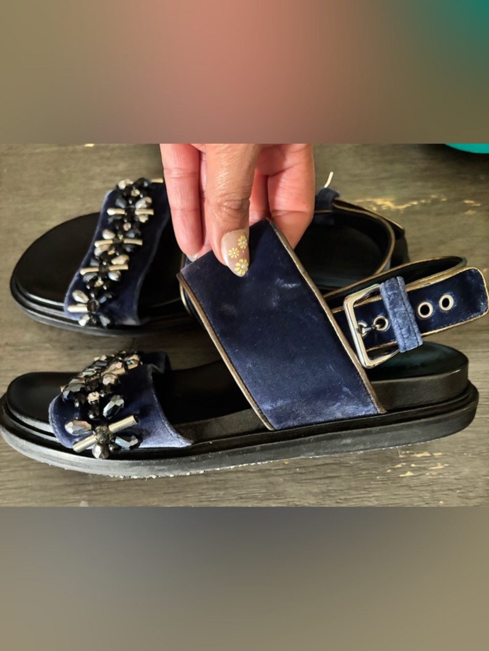 Marni Women's Fussbett Embellished Velvet Slingback Sandals - Picture 4 of 13